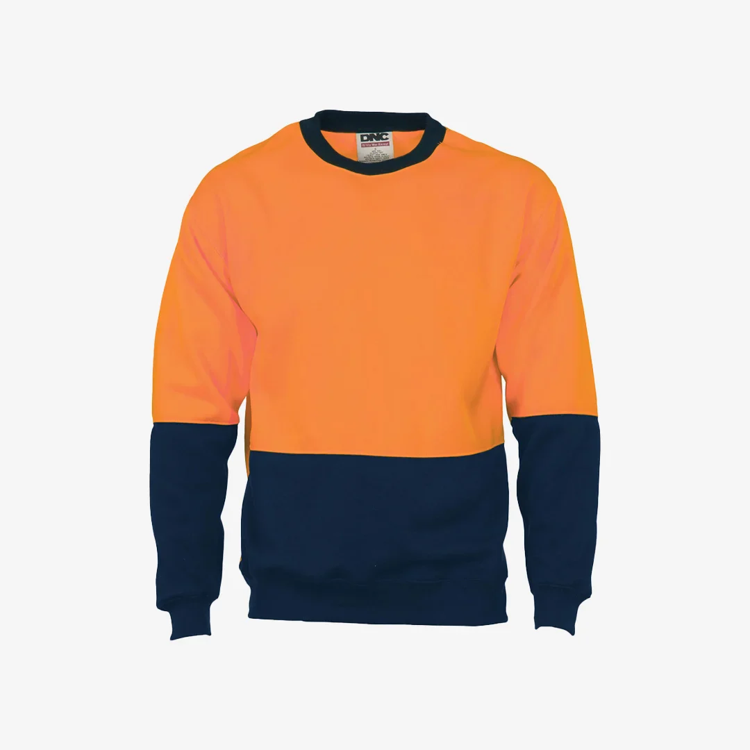 DNC Men's HiVis Two Tone Fleecy Sloppy Joe Crew-Neck Sweat Shirt