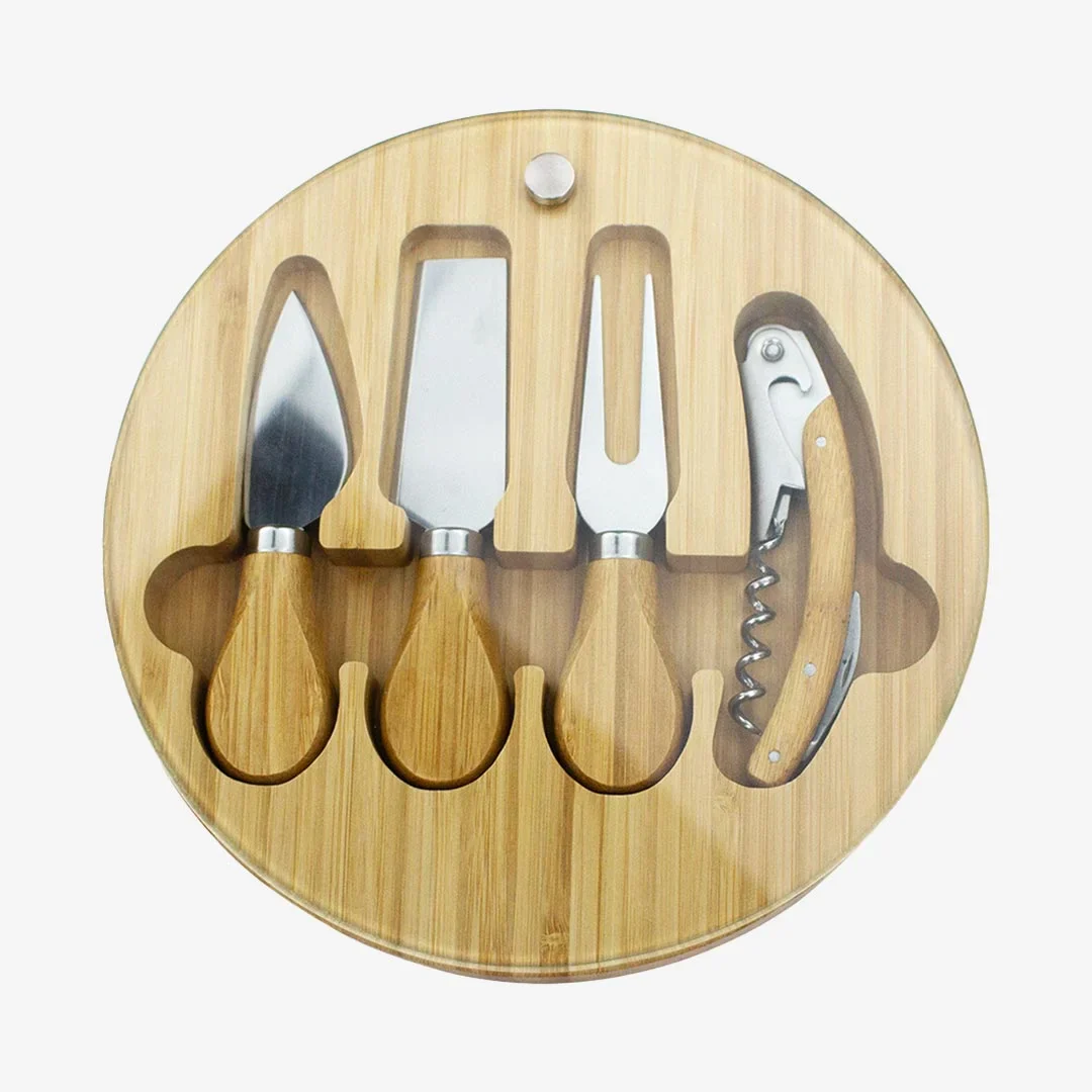 Trekk Round Bamboo Glass Cheese Set