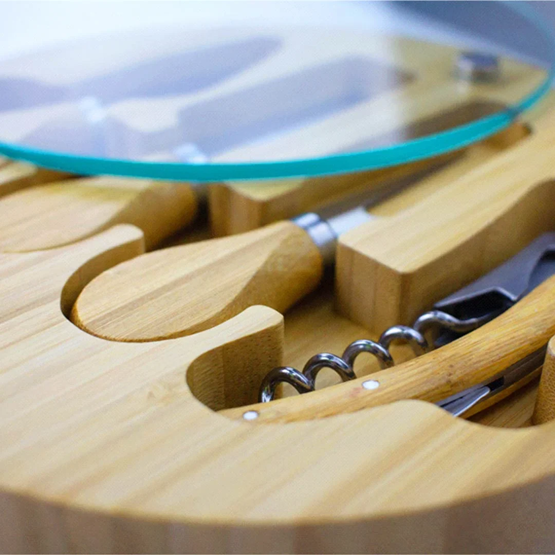 Trekk Round Bamboo Glass Cheese Set - Image 3