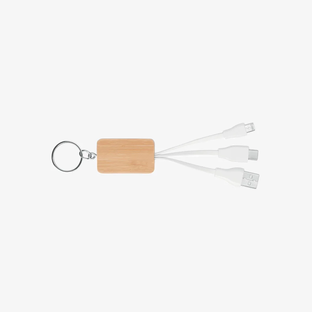 Trends Bamboo Charging Cable Rectangle Eco Key Ring
